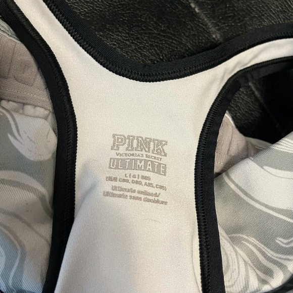 VICTORIA'S SECRET PINK Ultimate Gray Black Racerback Wireless Sports Bra Gym  L - Picture 15 of 16
